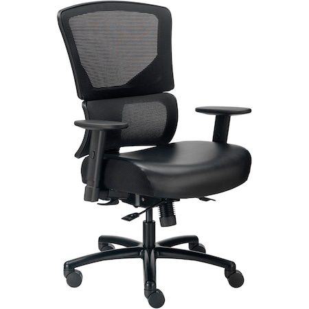Global Industrial 24 Hour Big & Tall Mesh Back Chair w/High Back & Adj. Arms, Synthetic Leather, Black 695643L